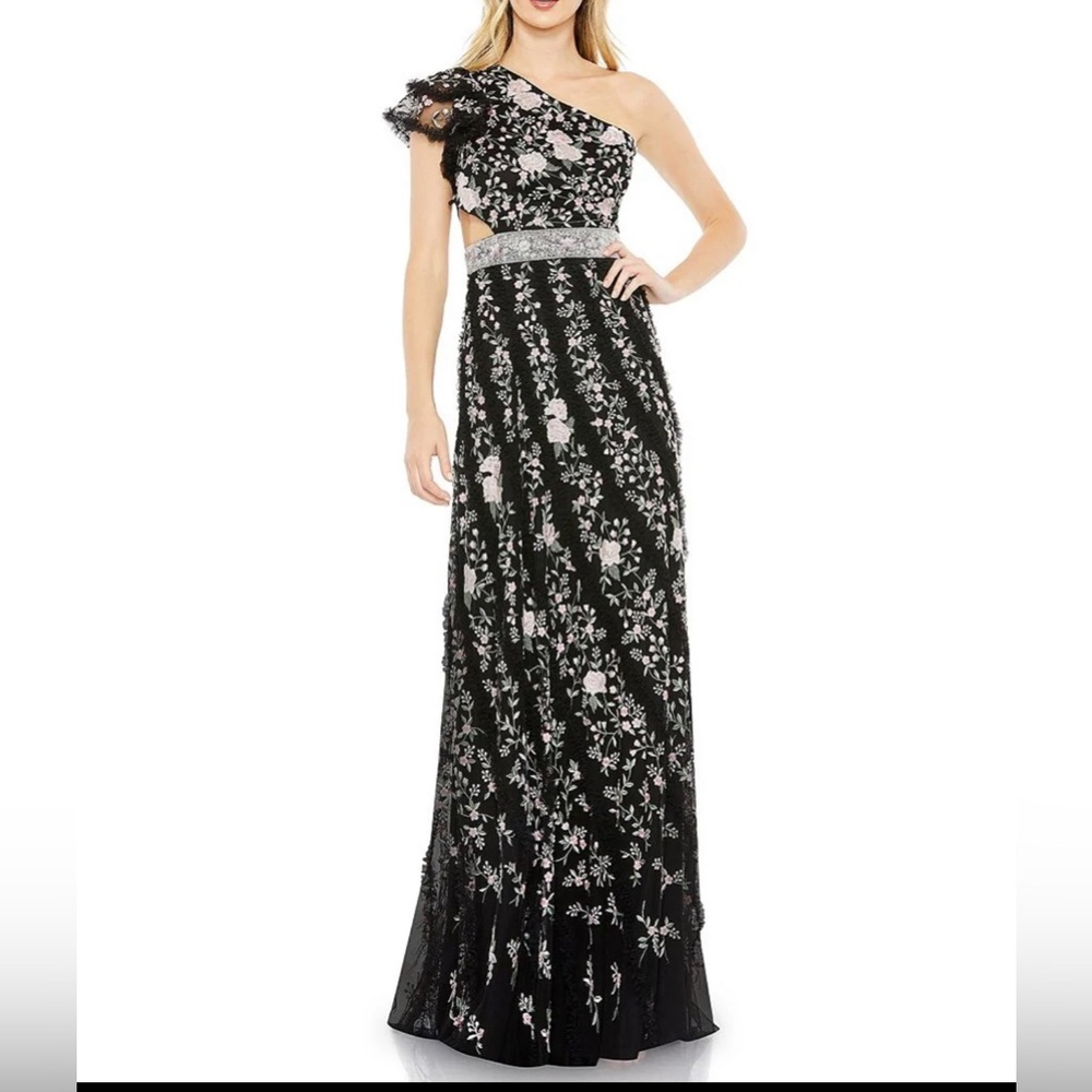 Mac Duggal Asymmetric Ruffle One Shoulder  Gown